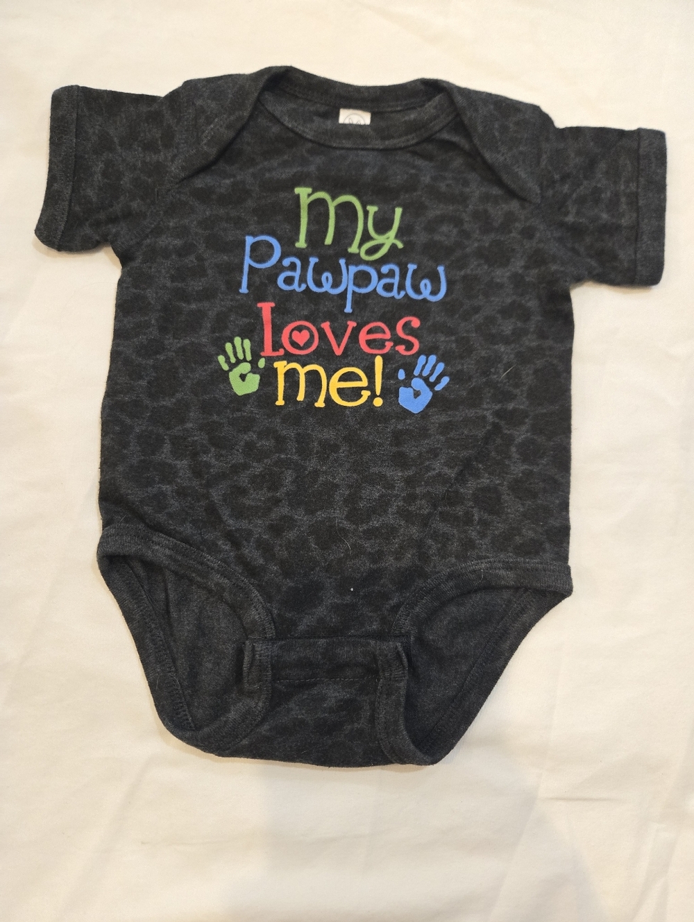 Rabbit Skins - Black w/ Leopard Print "My PawPaw Loves Me" Onesie - (6M)